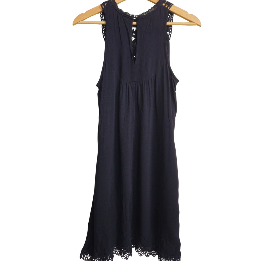 Black Sleeveless Shift Dress Crochet Lace Bib Small Boho Dark Fairy Whimsigoth - Picture 2 of 8